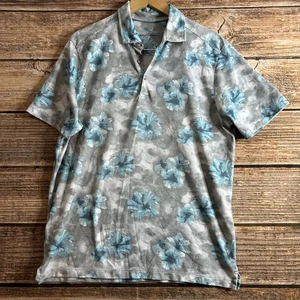 Tommy Bahama Polo Shirt Mens Medium Floral All Over Print Pima Blend Blue Gray - Picture 1 of 13