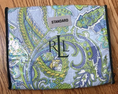 Two Lauren Ralph Lauren  Quilted Standard Pillow Shams Blue Green Paisley NWT - Image 1 of 4