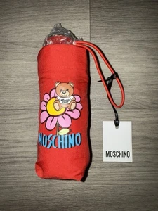 Moschino Red Logo Teddy Bear Flower Compact Umbrella New with Tags RRP £71 - Picture 1 of 2