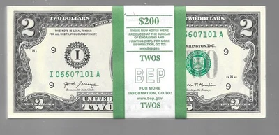 100 CONSECUTIVE 2017A $2 MINNEAPOLIS NOTES, CRISP UNCIRCULATED  FRN (IA BLOCK) - Image 1 of 4