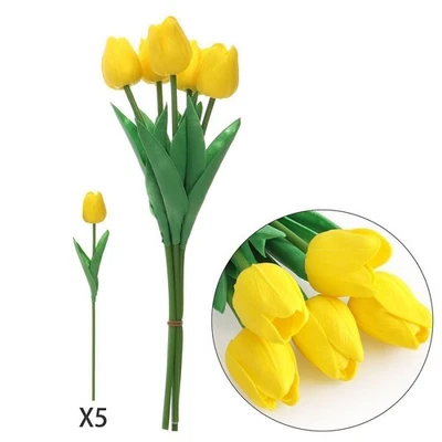 5/15 piezas Flor de Tulipanes Artificiales Boda y Hogar Jardín Silicona Adorno Decoración Foto 1 de 4