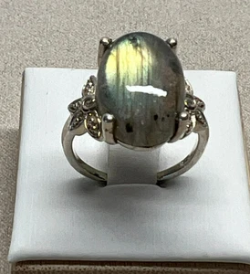 Vintage Art Deco Style 925 Sterling Silver Labradorite Ring Size P 5g - Picture 1 of 8