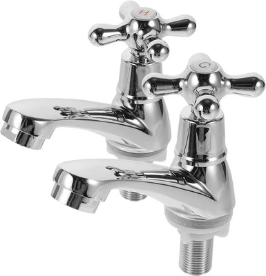 2X Twin Taps Set Hot and Cold Pair Tap Traditional Bath Bathroom Basin Sink UK