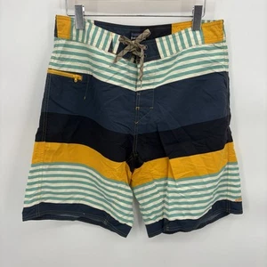 Patagonia Board Shorts Men 34 Color Block Yellow Blue Stripe 100% Nylon #19E - Picture 1 of 9