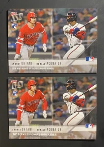 Lote de 2 tarjetas Kanji 2018 Topps Now inglés/japonés Ohtani/Acuna RC AW3/AW3J - Imagen 1 de 2