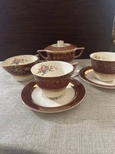 Salem Aristocrat 23k Gold 1950s Creamer and Sugar Set W/ 2 Cups & Saucers #105 - Picture 1 of 10