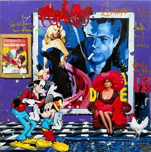 Let me show Renè Opera Unica Tecnica Mista su Tela Quadro Pop Art Dipinto 50x50 - Foto 1 di 1