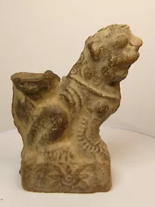 Chinesische frühe Qing-Dynastie 4 Zoll hohe Löwe Terrakotta-Lampe. c. 17. Jahrhundert - Bild 1 von 9