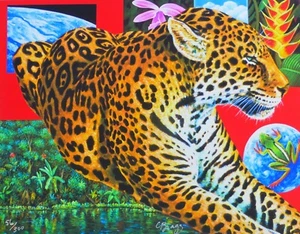 Charles Lynn Chick Bragg Red Jagi Jaguar Hand Signed Limited Edition Canvas art - Picture 1 of 4