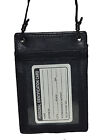 Porte-carte d'identité en cuir véritable passeport porte-insigne portefeuille/pochette sangle col noir neuf