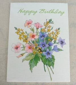 Vintage amerikanische Grußkarte Happy Birthday Blumen - unbenutzt - Bild 1 von 3