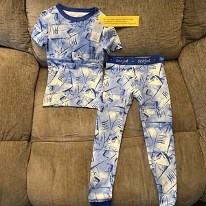 Cat & Jack Boy's Pajamas Tie-Dye Blue Sharks Size 4 Short Sleeve Long Pants New - Picture 1 of 8