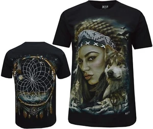 New Wolf Native American Red Indian Biker T- Shirt Front & Back Print M - 3XL - Picture 1 of 3