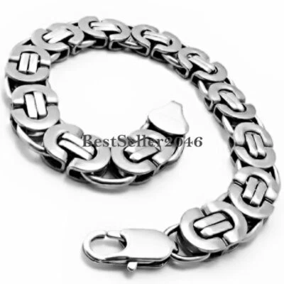 Плоский византийский цепочка из нержавеющей стали мужской тяжелый коренастый браслет 8,7 дюйма - Изображение 1 из 4
