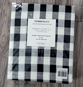 NIP - Pemberley Black White GINGHAM CHECK Panels Curtains Drapes w/Tiebacks PAIR - Picture 1 of 3