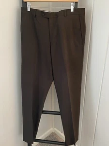 SANTORELLI DRESS PANTS SIZE 34x32 WOOL MADE IN ITALY COFFEE SOLID PINO - Picture 1 of 5