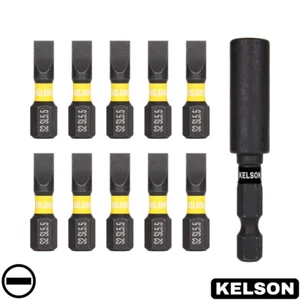 10 x 5.5mm Flat-Head 25mm Impact Screwdriver Bits w/ 60mm Bit Holder 1/4" KELSON - Picture 1 of 5