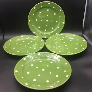 Temp-Tations Presentable Ovenware 8" Green White Polka Dot Salad Plates Set of 4 - Picture 1 of 6