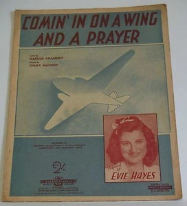 Vintage Sheet Music Comin' in on a wing and a prayer Evie Hayes Australian 1943 - Picture 1 of 2