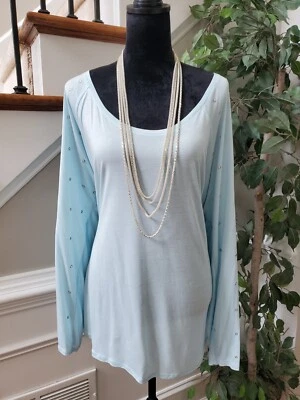Jennifer Lopez Womens Blue 100% Modal Long Sleeve Round Neck Top Blouse Size 3X - Image 1 of 4