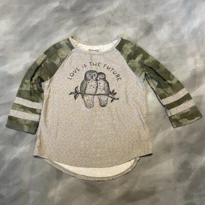 Girl’s Mudd Camo Owl Love Is The Future Graphic Shirt Top Large 12 - Picture 1 of 4