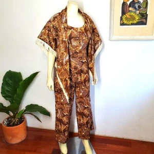 Vintage 70s Jumpsuit and Shawl Small Tan Brown - Picture 1 of 10