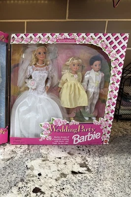 NUEVO 1994 FIESTA BODA CONJUNTO DE LUJO. Muñecas Barbie, Stacie y Todd Mattel #13557 en caja original en caja original Foto 1 de 4