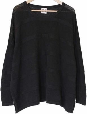 PLANET by Lauren G Pima Algodón Tejido Abierto SUÉTER A RAYAS HOLEY en Negro O/S Foto 1 de 4
