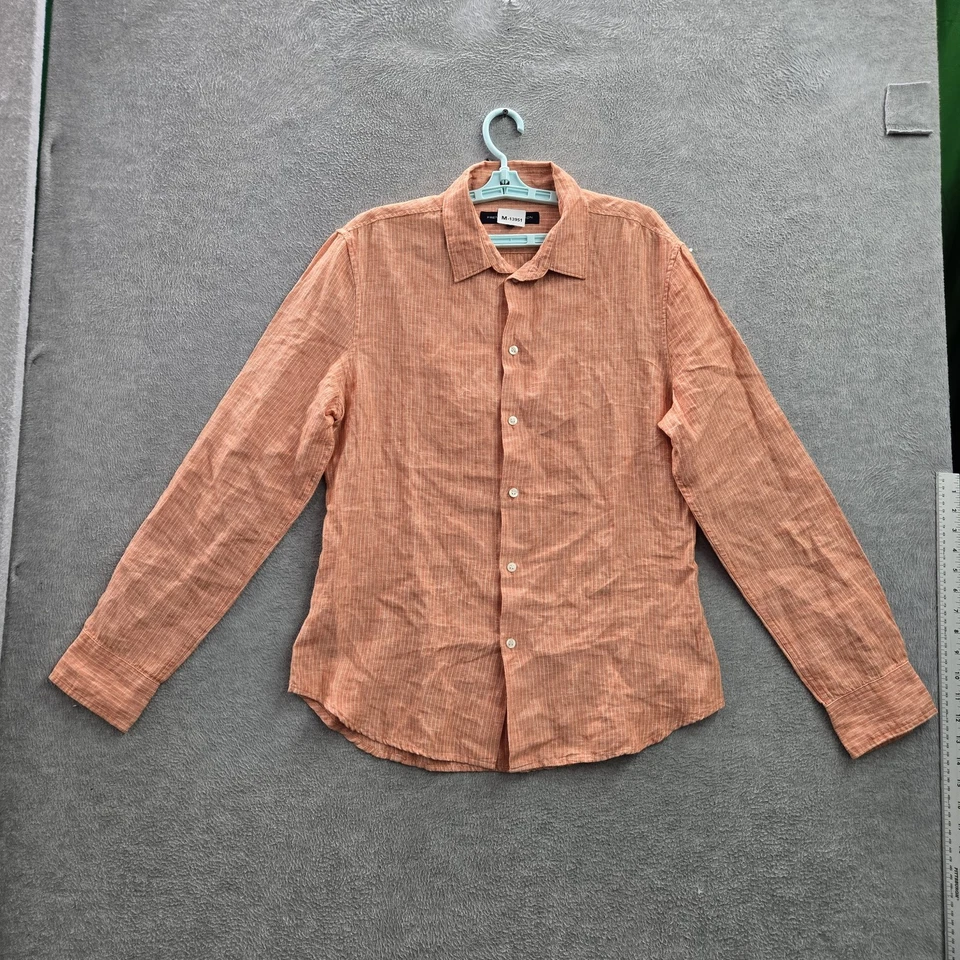 Camisa con botones French Connection para hombre L naranja lino rayas manga larga Foto 1 de 4