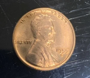 1955-S BIE Cent Error Obverse Reverse Cud Left Wheat Stalk Right Die Break Red - Picture 1 of 5