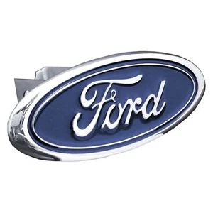 Ford Logo Trailer Hitch Plug (Blue on Chrome) - Picture 1 of 5