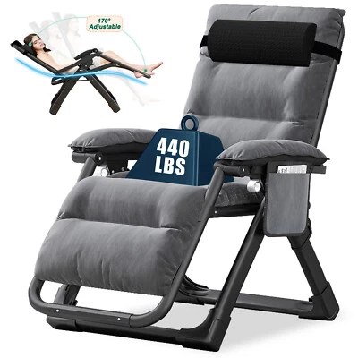 Docred Zero Gravity Chair Foldable Outdoor Lawn Recliner Lounge Chaise w/Cushion