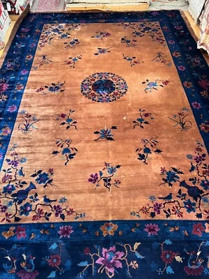 10' x 14' Antique Chinese Art Deco Oriental Rug - 1920s - Hand Made - 100% Wool - Image 1 of 4