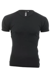 Herren schwarz V-Ausschnitt schmale Passform gerippte Muskeln SoulStar T-Shirt - Bild 1 von 3