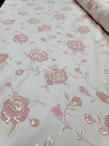 Blush Brocade Metallic Gold Metallic Flower Floral Fabric By The Yard Beige Back - Picture 1 of 9