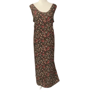 Maxi abito donna R&K originale cravatta in vita nero rosso panna floreale senza maniche tg 20W - Foto 1 di 5