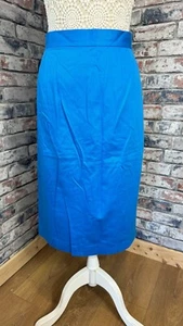 Louis Feraud Cotton Knee Length Pencil Skirt Stripe Lined Blue Size UK 18 BNWT - Picture 1 of 9