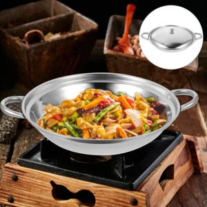 Stainless Steel Hot Pot Kitchen Cooking Wok Metal Cooking Wok With Double Handle - Picture 1 of 12