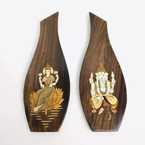 Ethnic Handmade Wooden Indian Art Wall Decor Hanging of Maharaja & Goddess Durga - Picture 1 of 9