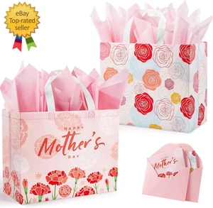 2 Pack 13" Large Mothers Day Gift Bags with Tissue Paper, Reusable Non-Woven Mot - Picture 1 of 12