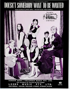Partridge Family- Doesn't Somebody Want To Be Wanted 1971 Australian Sheet Music - Picture 1 of 1