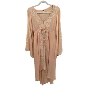 Free People Boho Peasant Dress Womens XS Peach Viscose HighLow Lace Detail Lined - Picture 1 of 10