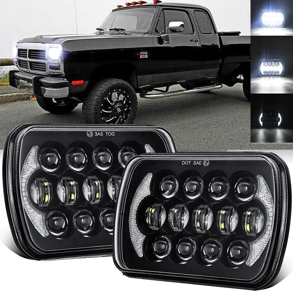 Par de faros LED 5x7" 7x6 pulgadas para Dodge Ramcharger 1981-1993 W100 W150 W250 Foto 1 de 4