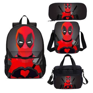 Divertida Mochila Escolar Grande Deadpool Corazón Estudiante Refrigerador Bolsa de Almuerzo Estuche para Plumas Lote - Imagen 1 de 19