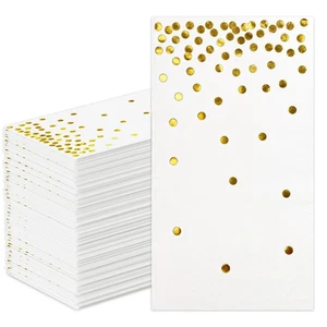100 Pack White and Gold Foil Polka Dots Confetti Guest Towel Napkins, Disposa... - Bild 1 von 8