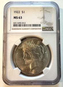 1922 Peace Silver Dollar – NGC MS63 - Picture 1 of 4