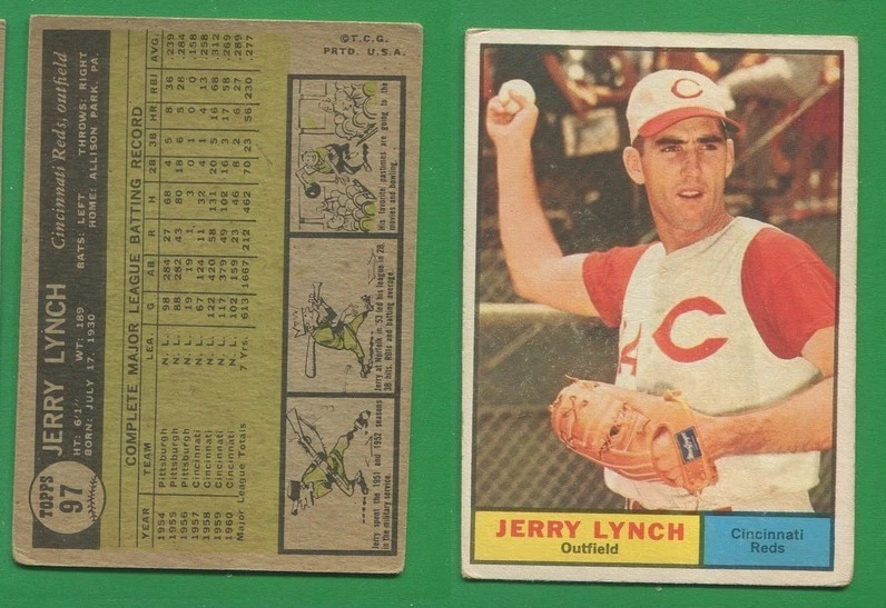 1961 Topps Baseball ~~~ JERRY LYNCH ~~~ No. 97 ~~~ Free S/H - Image 1 of 1