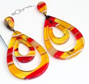 Sobral Eco Ambar Sueli Earthy & Fiery Double Teardrop Artist Made Post Earrings - Picture 1 of 7