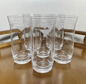 Mid Century Villeroy & Boch Kristall geätztes geometrisches Dreieck 6 Longdrinkglas - Bild 1 von 8