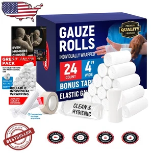 Hochwertige Baumwolle Stretch Gaze Rollen - 4" breit, 24 einzeln gewickelte Rollen - Bild 1 von 11